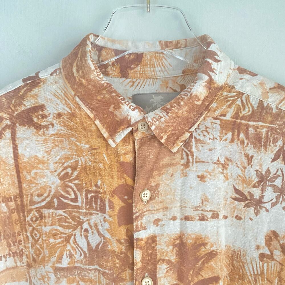 Margaritaville Silk Linen Hawaiian Shirt Palm Tree Print Aloha Rust Cream Sz XL - Picture 6 of 8